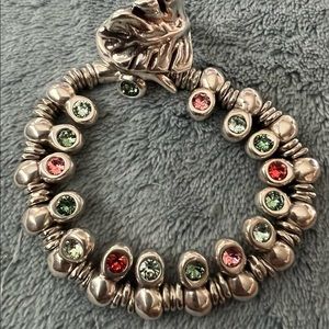 Uno de 50 Tropical Palm Leaf Ring and Matching Stretch Swarovski Round Bracelet